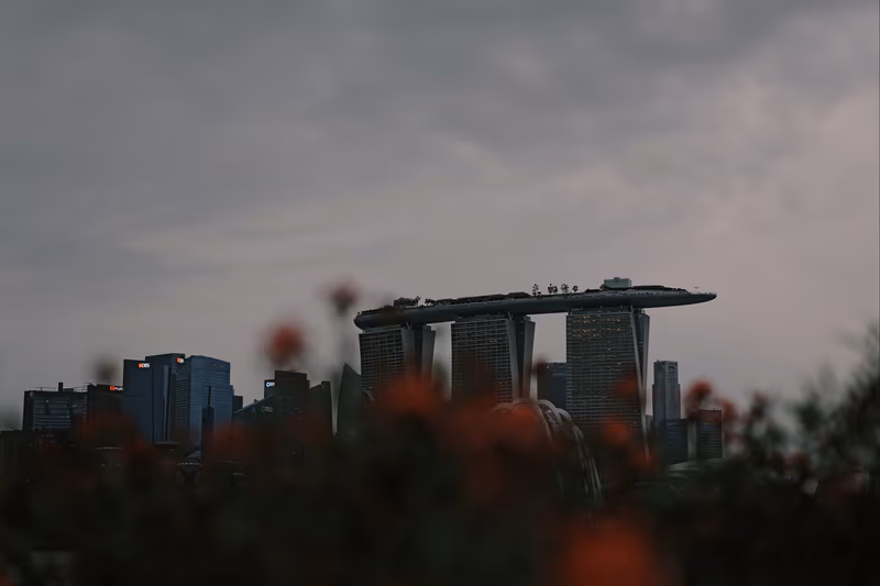 以红花为前景的金沙酒店船形天台